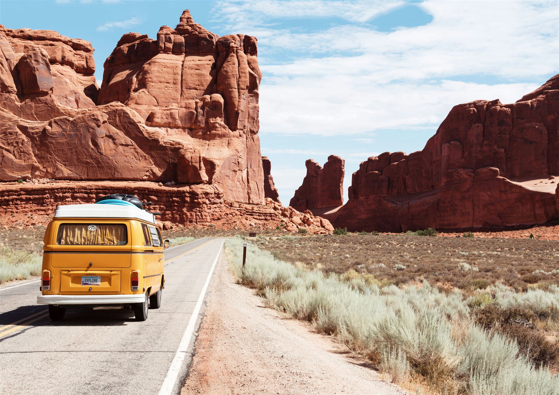 Van on a desert road